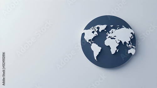 Minimalist World Map Design on Blue Circle Background