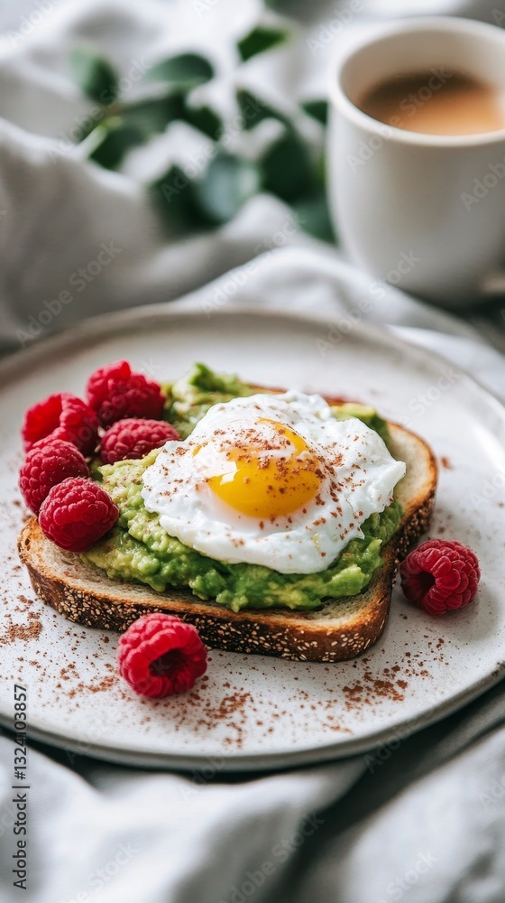 Avocado Toast with Egg and Raspberries: A Healthy and Delicious Breakfast Delight. Fresh Ingredients, Vibrant Colors, and a Gourmet Culinary Experience. Avocado Toast with Egg and Raspberries: A Healthy and Delicious Breakfast Delight. Fresh Ingredients, Vibrant Colors, and a Gourmet Culinary Experience.