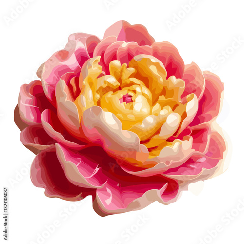 Stylized peony flower with vibrant pink and yellow petals