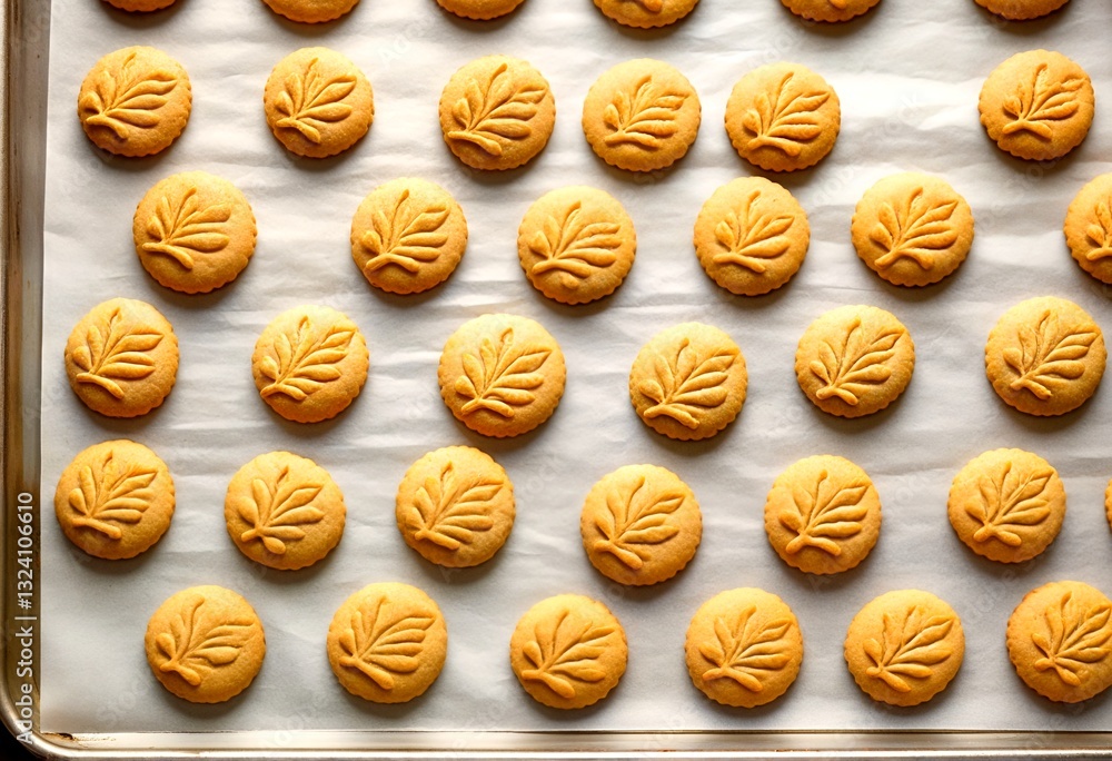 Obraz premium Cookies freshly baked on a sheet of parchment paper.