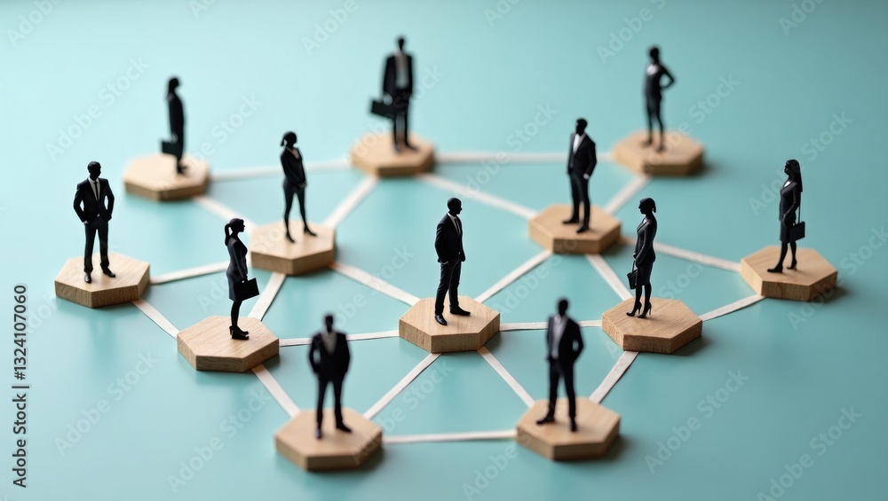 People are interconnected within a communication network. Information exchange and collaboration in the work process. Relationships and hierarchy. Merging efforts on the project.
