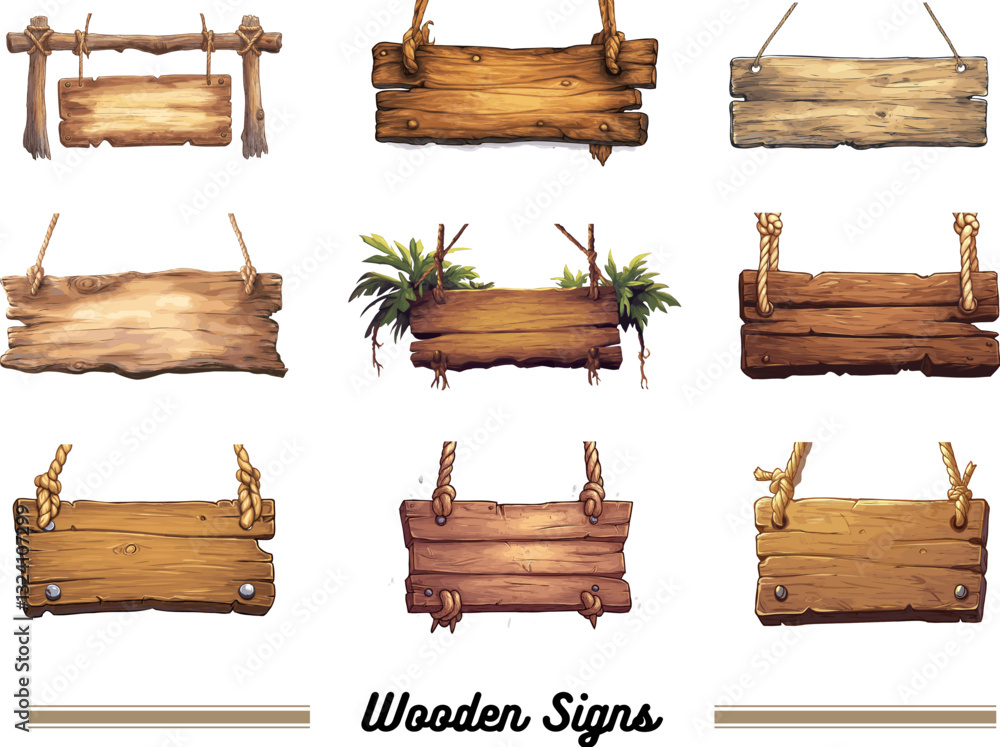 Wooden signs set, signs, pointers. Vector illustration on white Wooden signs set, signs, pointers. Vector illustration on white