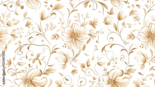 Seamless pattern with Golden Flowers Delicate Vines Seamless Pattern Beige Tones Elegance Decorative Design Vintage Aesthetic