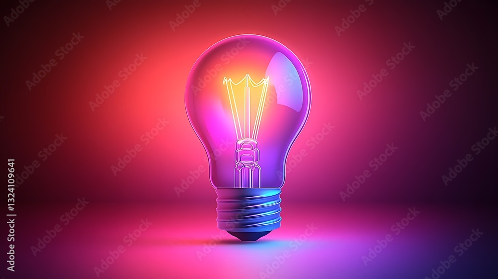 Glowing lightbulb, studio shot, pink-purple backdrop, idea concept Glowing lightbulb, studio shot, pink-purple backdrop, idea concept