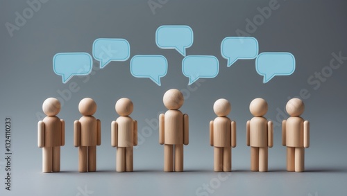 Obraz na płótnie People figures with speech bubbles over their heads. Commenting on feedback, engaging in discussion. Brainstorming, innovative ideas. Communication in society. Cooperation and Collaboration. w salonie