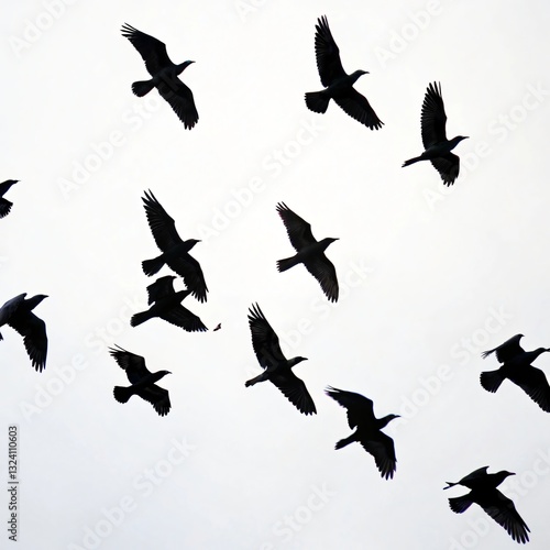 Silhouette of Flying Birds in Formation
