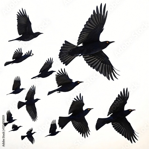 Silhouette of Flying Birds in Formation