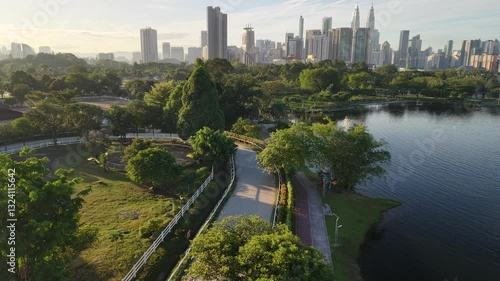 kuala lumpur malaysia tropical foreground with lake dramatic sunrise