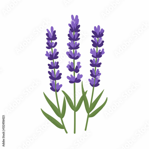 My Simple flat 2D icon purple lavender branch isolated on a white background, vector, flat design, animation design, simple flat 2D icon, minimalist design, clipart