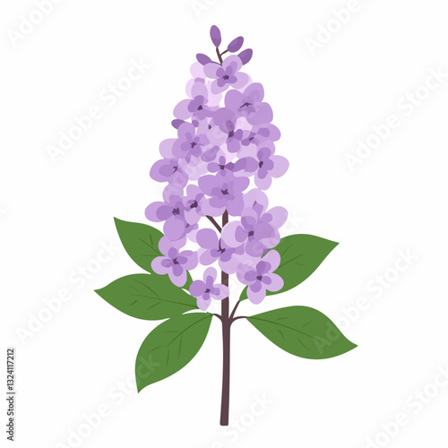 A Simple flat 2D icon purple lilac branch with leaf isolated on a white background, vector, flat design, animation design, simple flat 2D icon, minimalist design, clipart