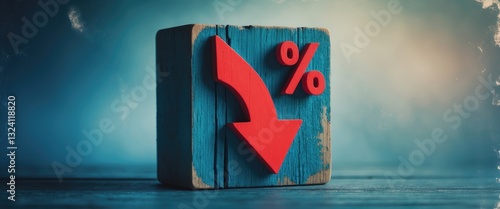 Obraz na płótnie Percentage of business turnover reduced, interest rate drop, wooden blocks featuring percentage sign and downward arrow, recession crisis concept. w salonie