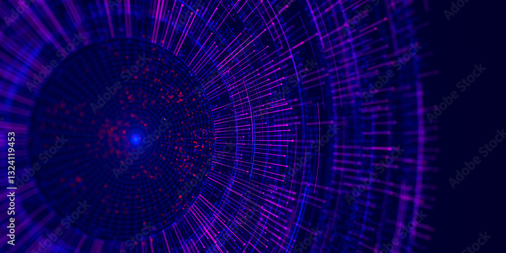 Naklejka premium Big Data complex round graph. Quantum computing universe. Cyber space of AI technology. Futuristic graph. Digital information presentation. 3d render illustration