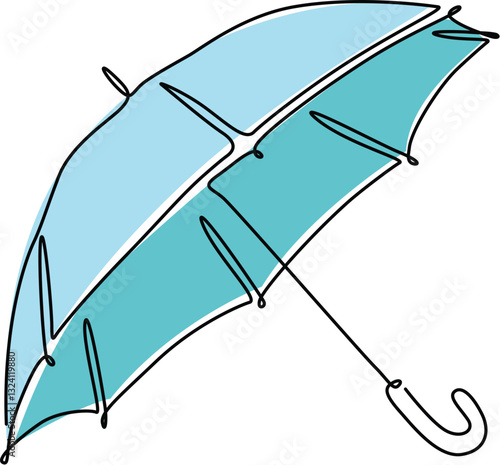 Open umbrella sketch continuous line drawing.