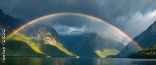 Obraz na płótnie Rainbow arching over the fjord w salonie