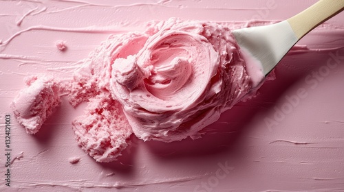Wallpaper Mural A pristine spatula, adorned with a swirl of vibrant pink cream frosting, rests on a delicate pink surface, ready to join its culinary companions in a baking masterpiece. Torontodigital.ca
