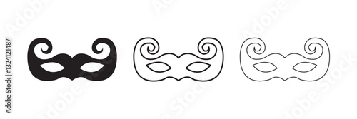 Incognito mask, villain or robber hide face element, black silhouette mystery costume icon. Superhero or carnival bandit burgar,  EPS10