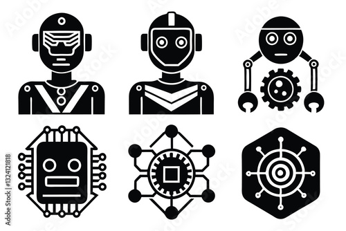 Artificial intelligence AI icon set, A set of line icons related to artificial, intelligent, graphic of robot ,set Technology related to artificial
