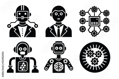 Artificial intelligence AI icon set, A set of line icons related to artificial, intelligent, graphic of robot ,set Technology related to artificial