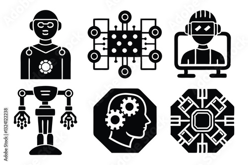 Artificial intelligence AI icon set, A set of line icons related to artificial, intelligent, graphic of robot ,set Technology related to artificial