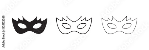 Mask superhero carnival villain or burgar vector icon set. Black masquerade costume eye mask silhouette hidden person face. Simple design incognito party masque shape template illustration.  EPS10