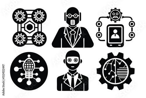 Artificial intelligence AI icon set, A set of line icons related to artificial, intelligent, graphic of robot ,set Technology related to artificial