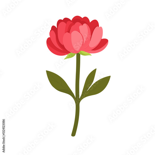 Very Simple flat 2D icon red peony isolated on a white background, vector, flat design, animation design, simple flat 2D icon, minimalist design, clipart	