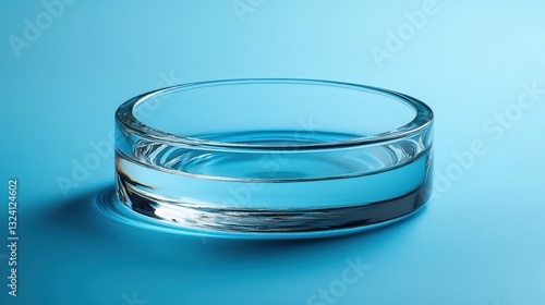 A crystal clear, circular lens, its glass surface polished to perfection, was delicately placed upon a solid, vibrant blue backdrop, its magnification power ready to capture the intricate details