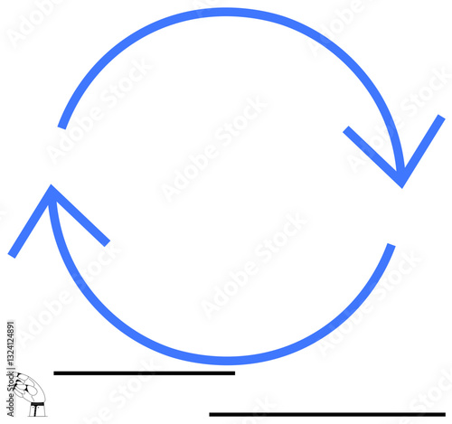 Circular blue arrows indicating a continuous cycle or process repetition, accompanied by minimal black line and finger pointer. Ideal for workflow, strategy, process, iteration, renewable, lifecycle