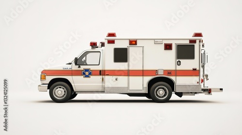 Wallpaper Mural White ambulance parked outside contemporary hospital building with illuminated windows, showcasing emergency medical readiness Torontodigital.ca