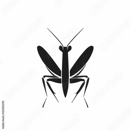 Very Simple flat 2D icon black praying mantis icon isolated on a white background, vector, flat design, animation design, simple flat 2D icon, minimalist design, clipart	