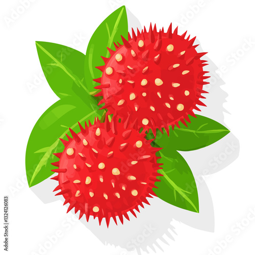 Very Simple flat 2D icon rambutan branch isolated on a white background, vector, flat design, animation design, simple flat 2D icon, minimalist design, clipart	