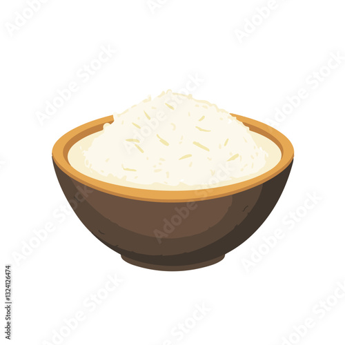 Very Simple flat 2D icon rice pudding on dark bowl isolated on a white background, vector, flat design, animation design, simple flat 2D icon, minimalist design, clipart	