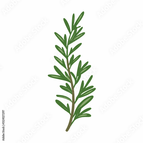 Very Simple flat 2D icon rosemary branch isolated on a white background, vector, flat design, animation design, simple flat 2D icon, minimalist design, clipart