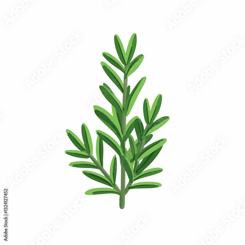 Very Simple flat 2D icon rosemary branch isolated on a white background, vector, flat design, animation design, simple flat 2D icon, minimalist design, clipart