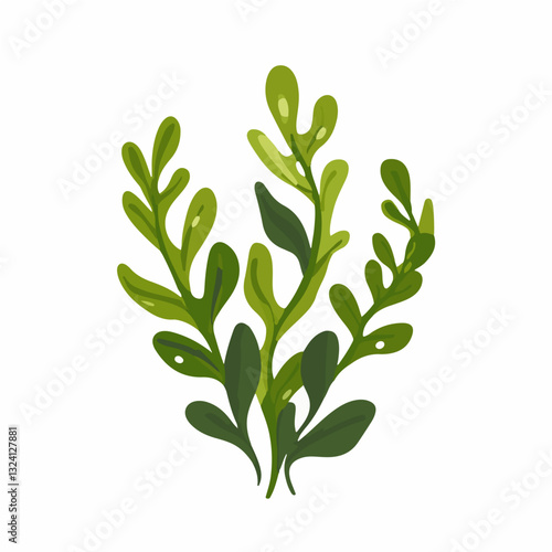 A Simple flat 2D icon seaweed isolated on a white background, vector, flat design, animation design, simple flat 2D icon, minimalist design, clipart