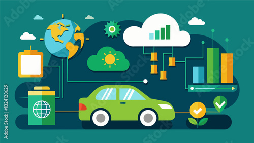 Leveraging data on environmental factors and emissions to create ecofriendly and sustainable vehicle designs.. Vector illustration