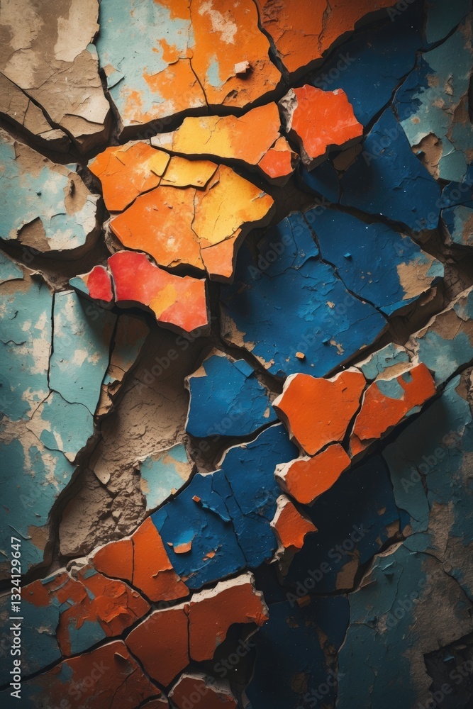 Obraz premium Opposed colors texture banner, abstract concept of political election conflicts, depicted on a cracked background of a broken wall.