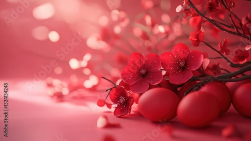 Red Flowers  Eggs  Spring  Easter  Blossom  Holiday