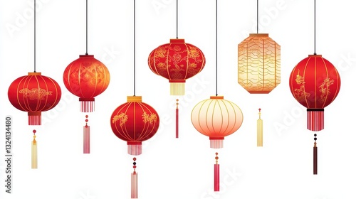 Red   Gold Chinese Lanterns  Festive Hanging Decorations  Asian New Year