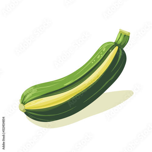 Very Simple flat 2D icon green zucchini isolated on a white background, vector, flat design, animation design, simple flat 2D icon, minimalist design, clipart	