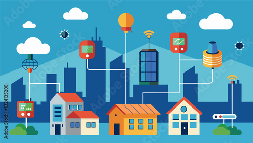 From sensors in lampposts to rooftop solar panels every aspect of the citys infrastructure was connected to the datadriven smart grid.. Vector illustration