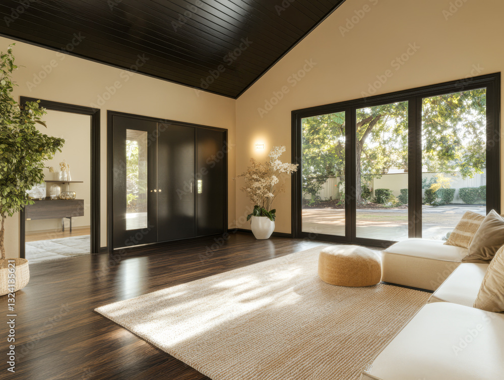 Fototapeta premium Modern interior with natural lighting and minimalist design elements in a spacious living area