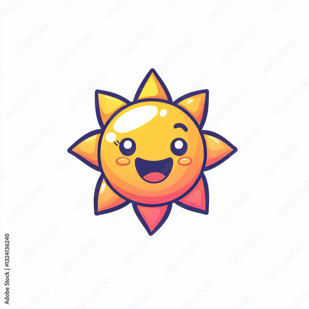 Cute and Happy Cartoon Sun Sticker Design with Bright Colors Cute and Happy Cartoon Sun Sticker Design with Bright Colors