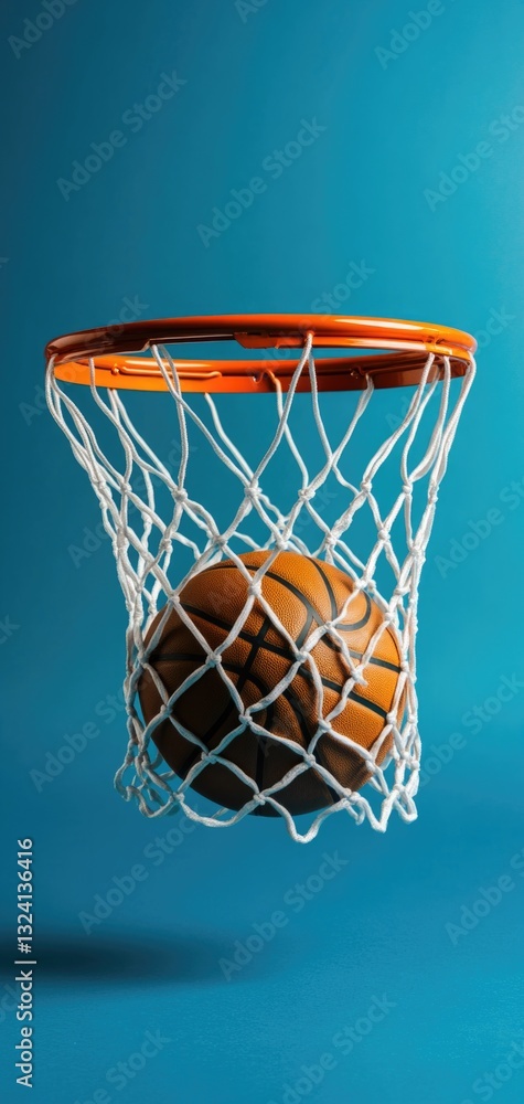 Basketball Ball in Mid-Air Above Hoop with Blue Background Wallpaper mobile phone. Basketball Ball in Mid-Air Above Hoop with Blue Background Wallpaper mobile phone.