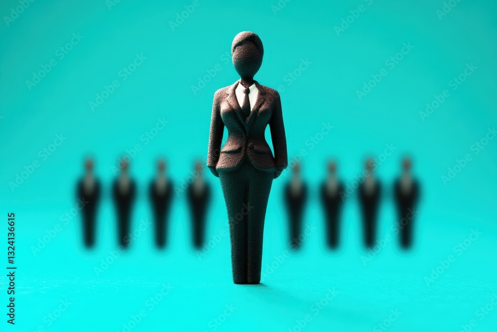 Professional Businesswoman Figure in Focus with Abstract Team Background, Representing Leadership, Diversity, and Workplace Dynamics in Modern Companies Professional Businesswoman Figure in Focus with Abstract Team Background, Representing Leadership, Diversity, and Workplace Dynamics in Modern Companies