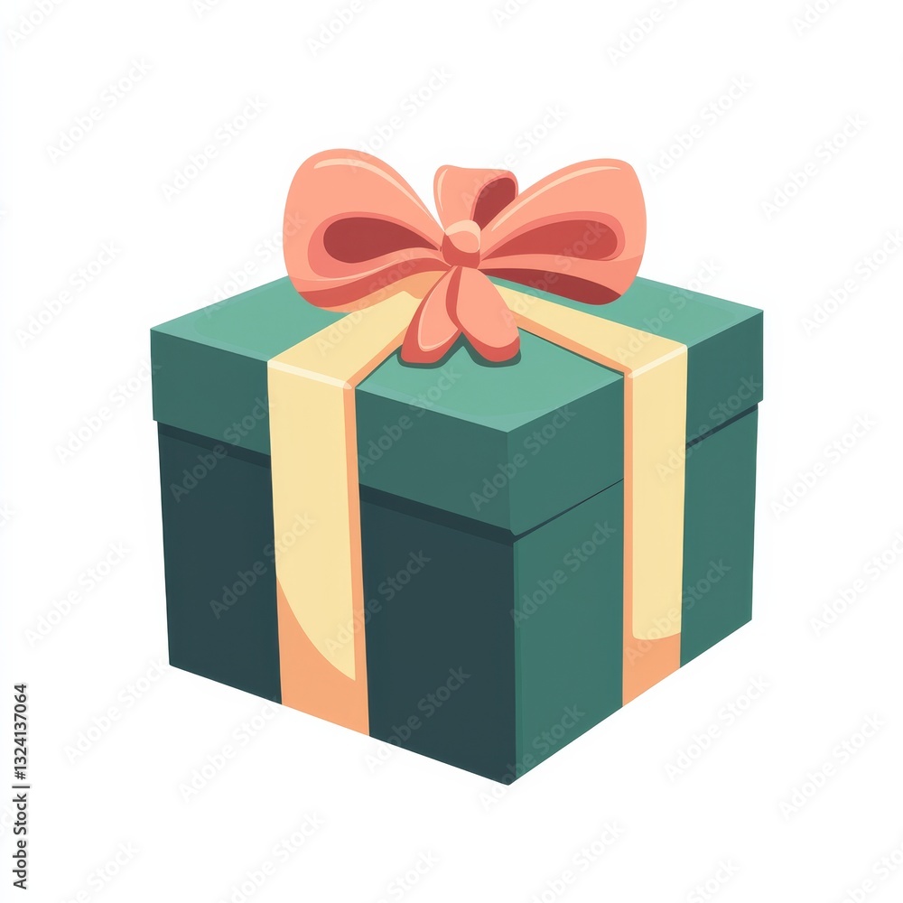 Flat illustration of a gift box with a ribbon and bow in a vibrant design Flat illustration of a gift box with a ribbon and bow in a vibrant design