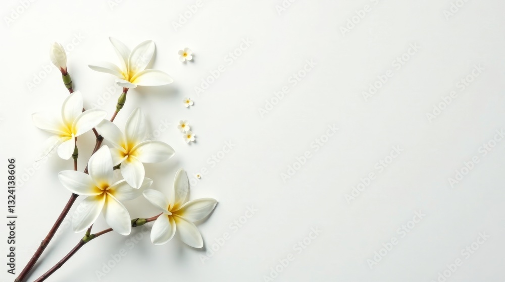 Serene White Blossoms Arranged on a Smooth Surface with Ample Copy Space for Elegant Design Serene White Blossoms Arranged on a Smooth Surface with Ample Copy Space for Elegant Design