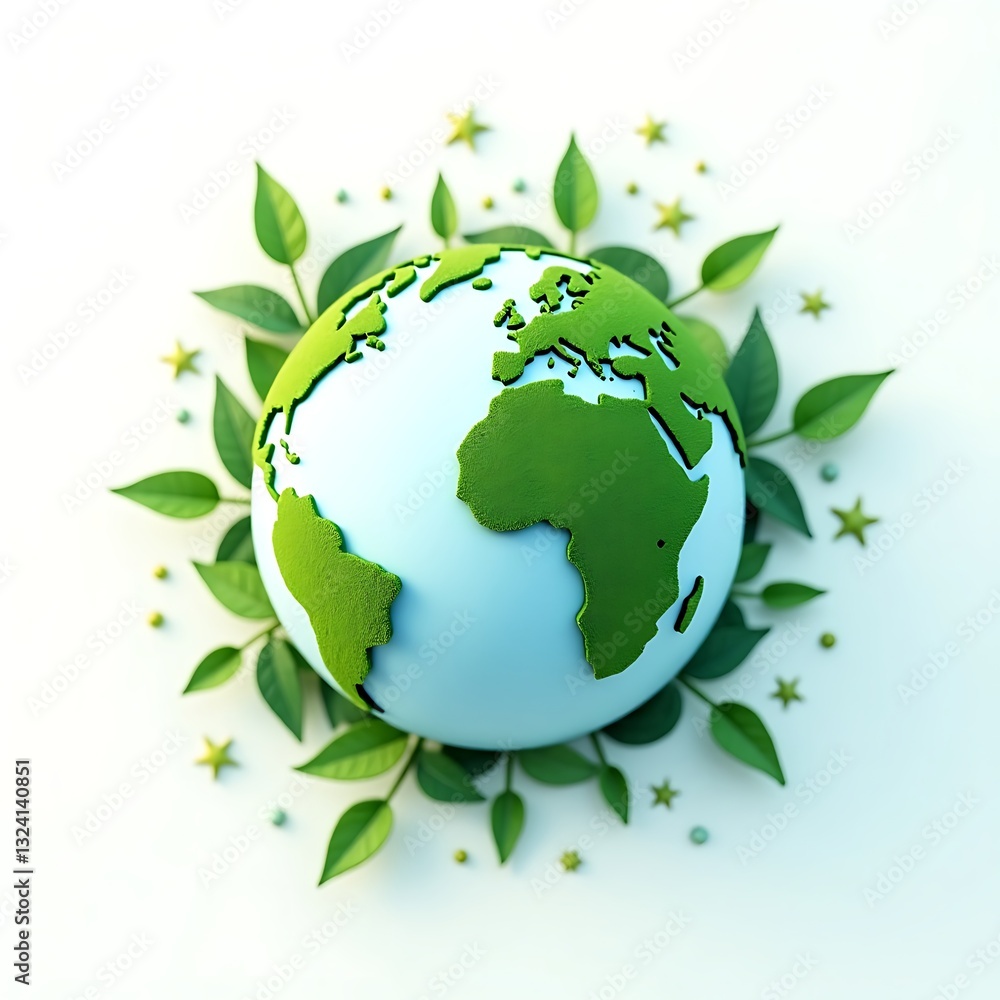 Earth Day 3D Eco Concept with Globe & Greenery Earth Day 3D Eco Concept with Globe & Greenery
