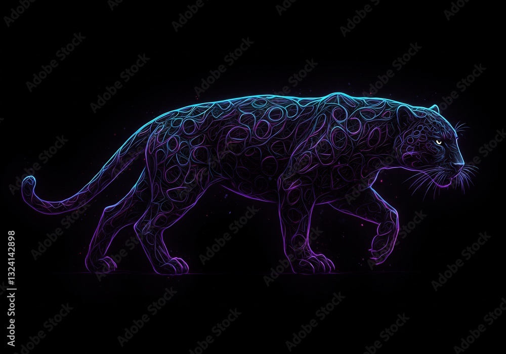 Fototapeta premium Glowing Purple Jaguar Elegant Night Design. AI Generated