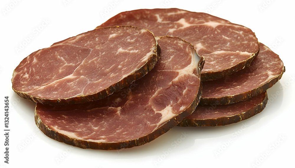 Stacked Beef Jerky Slices On White Background Stacked Beef Jerky Slices On White Background